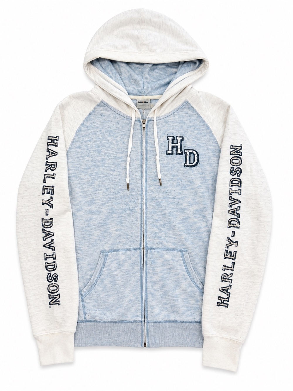 Harley-Davidson Light Blue & Cream Full-Zip Hoodie with Sleeve Logo